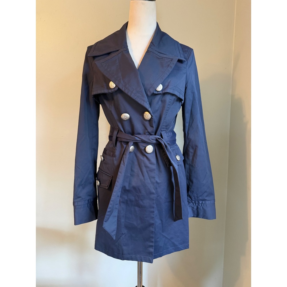 Navy Blue Trench Coat Bebe y2k retro coquette dainty preppy boho resort office m
